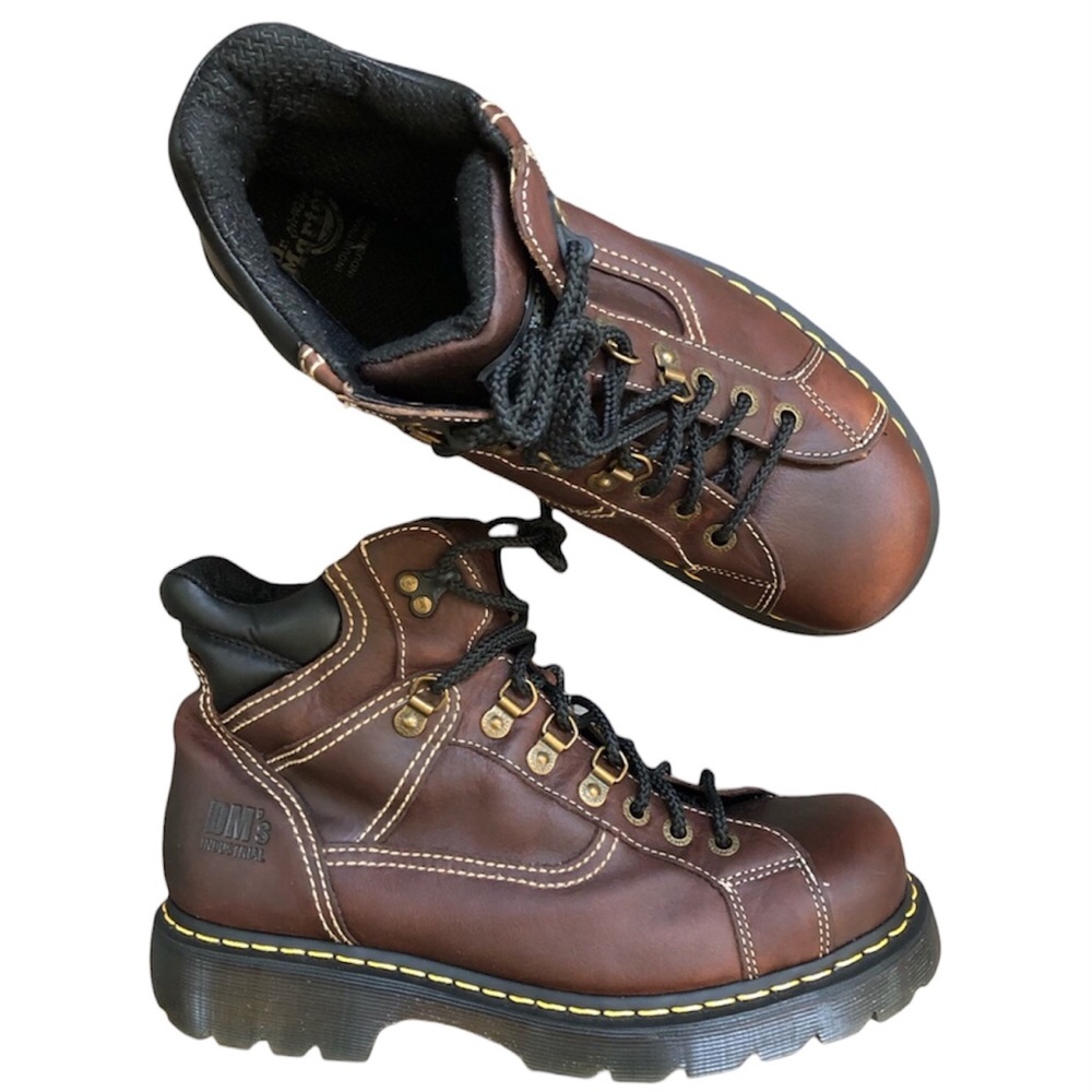 Men's Brown Leather Work Boots - Lace-Up Safety Style